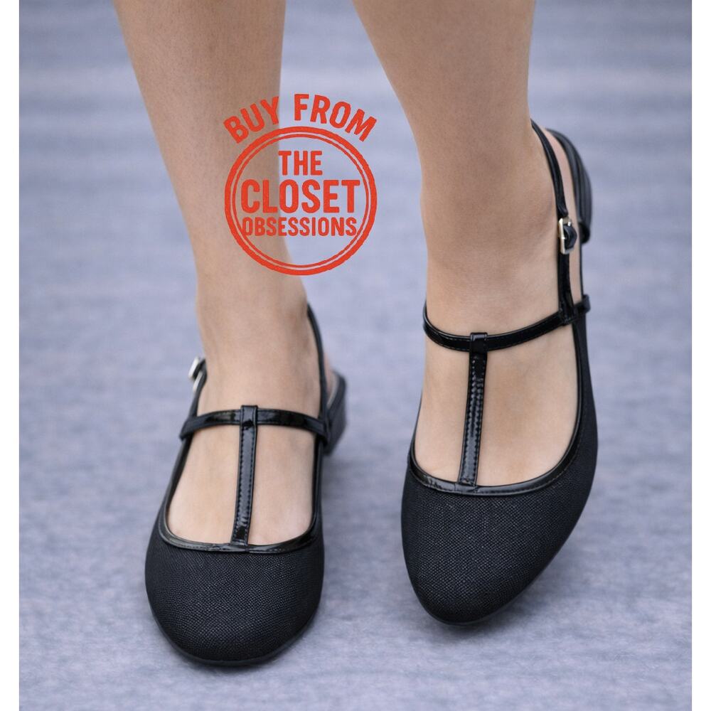 Zara Black Mary Jane Slingback Flats T-Strap Ballet Flats Size 7.5 NWT